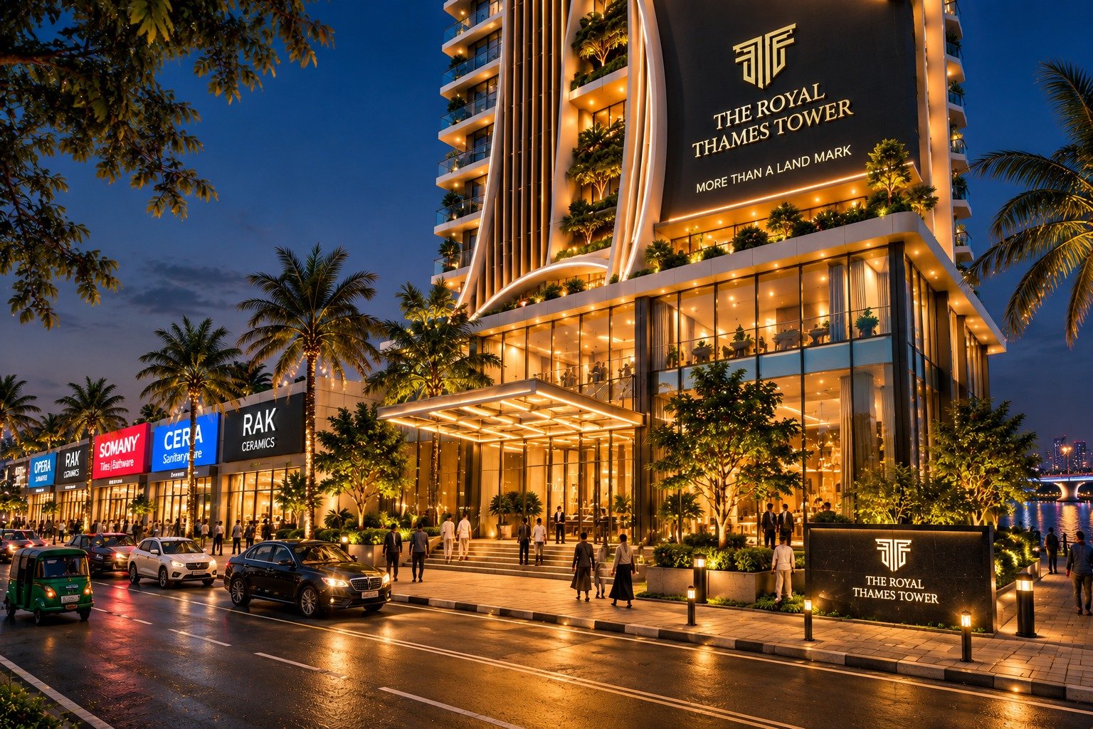 Landscaped tower entrance